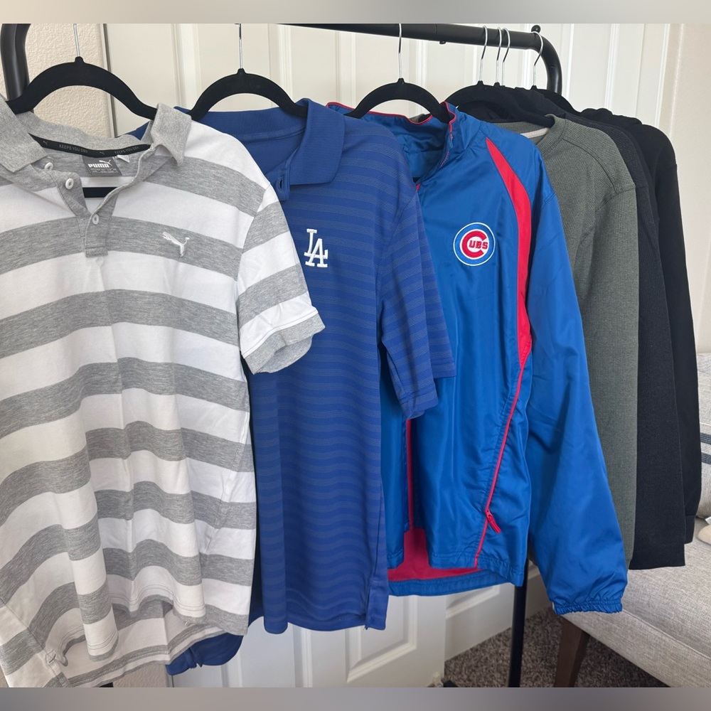 Men’s Large Clothing Bundle | 7 Pc Hoodies, Jackets, Polos, Henleys